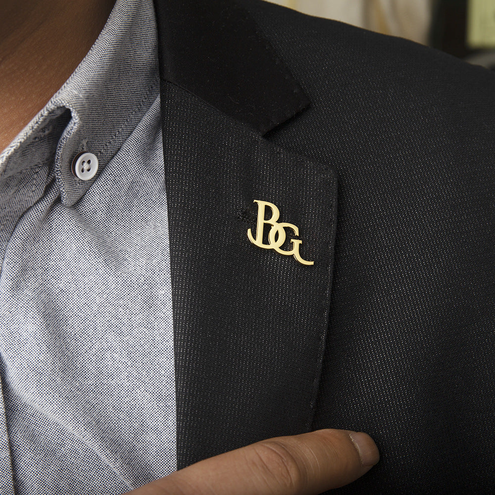 Men's Suit Name Double Letter Brooch