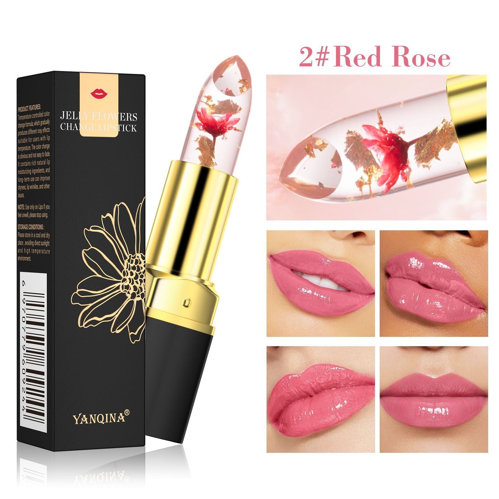 Petal Flower Color Changing No Stain On Cup Temperature Change Lipstick Three-color Jelly Lipstick