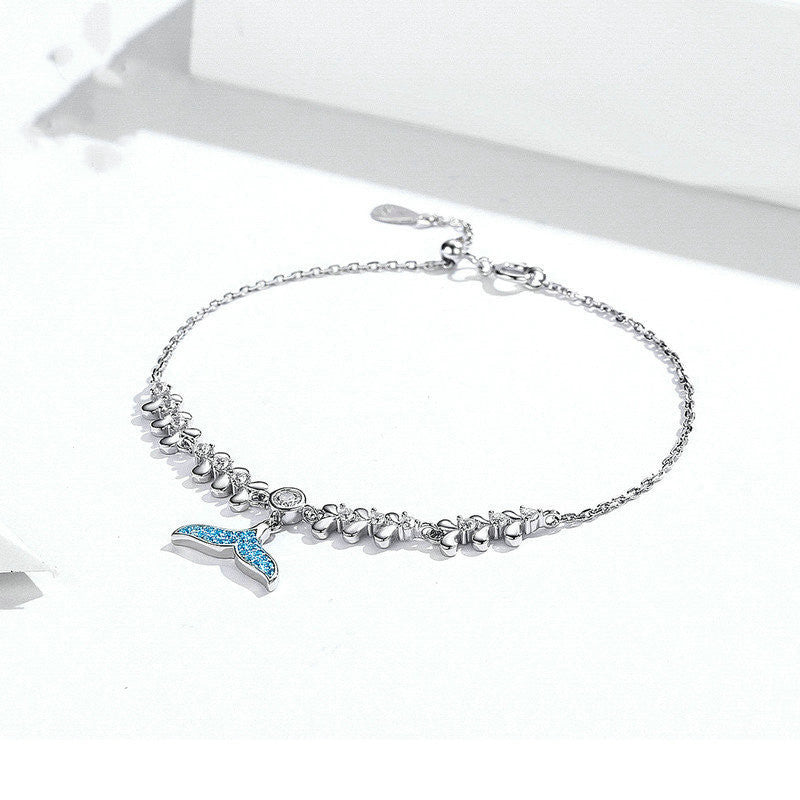 bamoer Blue Mermaid Fish Tail Bracelets for Women 925 Sterling Silver Wave Pattern Chain Bracelet Fashion Jewelry Bijoux SCB154