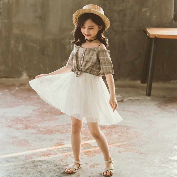 Super Western Style Princess Dress Korean Children's Dress Suspenders Plaid Girl Skirt