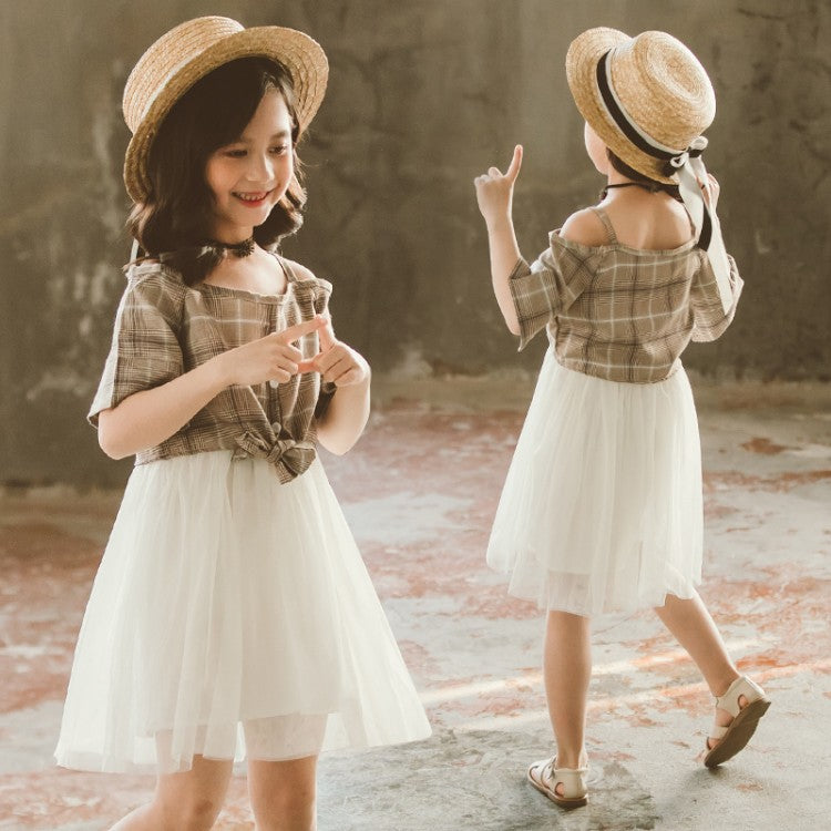 Super Western Style Princess Dress Korean Children's Dress Suspenders Plaid Girl Skirt