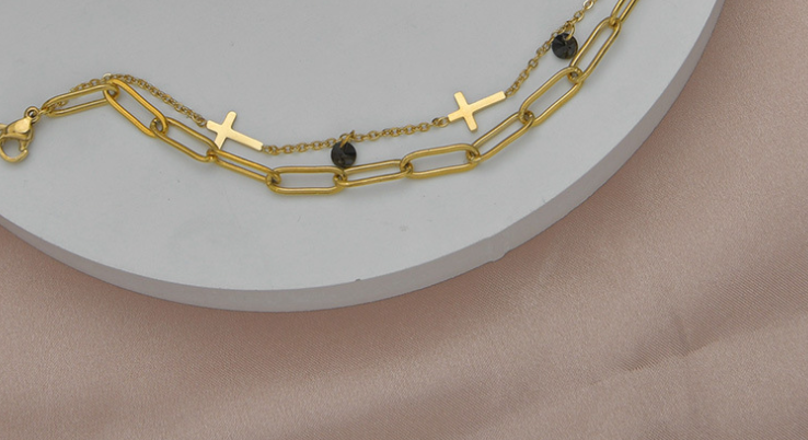 Cross-border New Double-layer Cross Bracelet Women Time