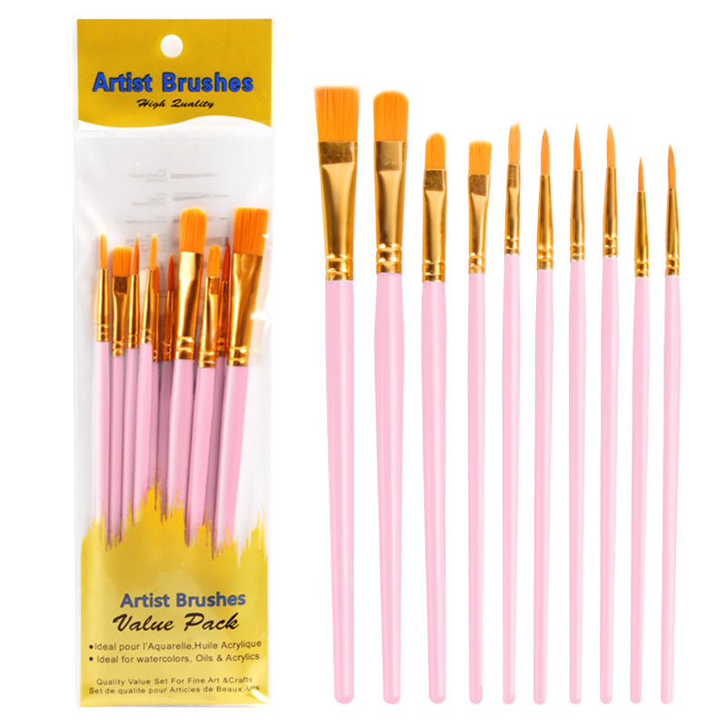 10Oil Paint Brushes Set Plastic