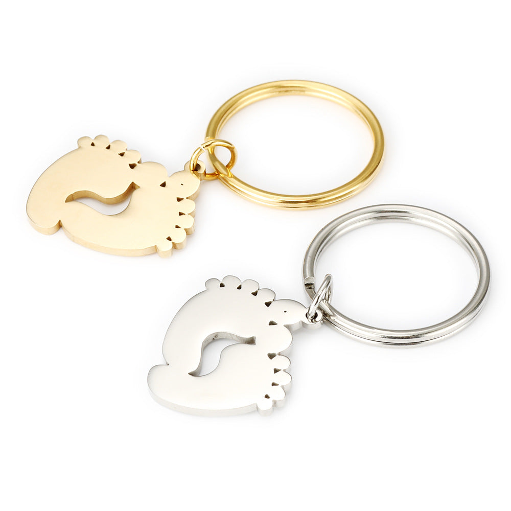 Stainless Steel Jewelry Pendant Two-color Foot Keychain Love