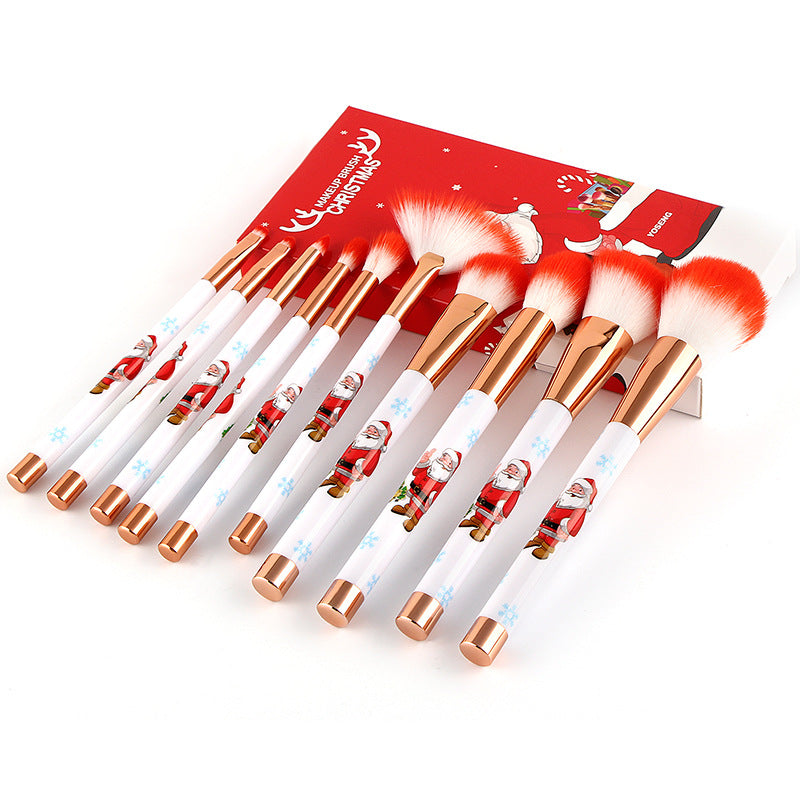 10pcs Christmas Makeup Brushes, Red Handle Christmas Portable