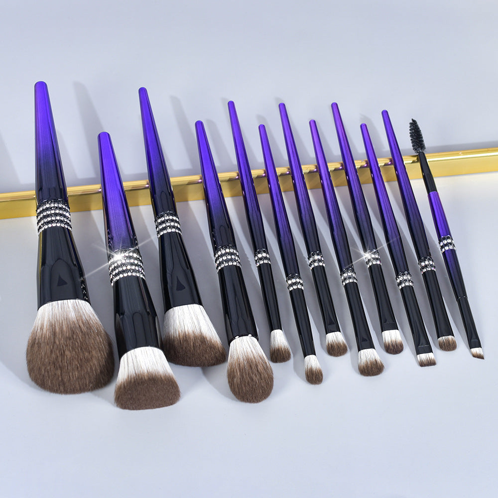 12 Gradient Blue Makeup Brushes Set