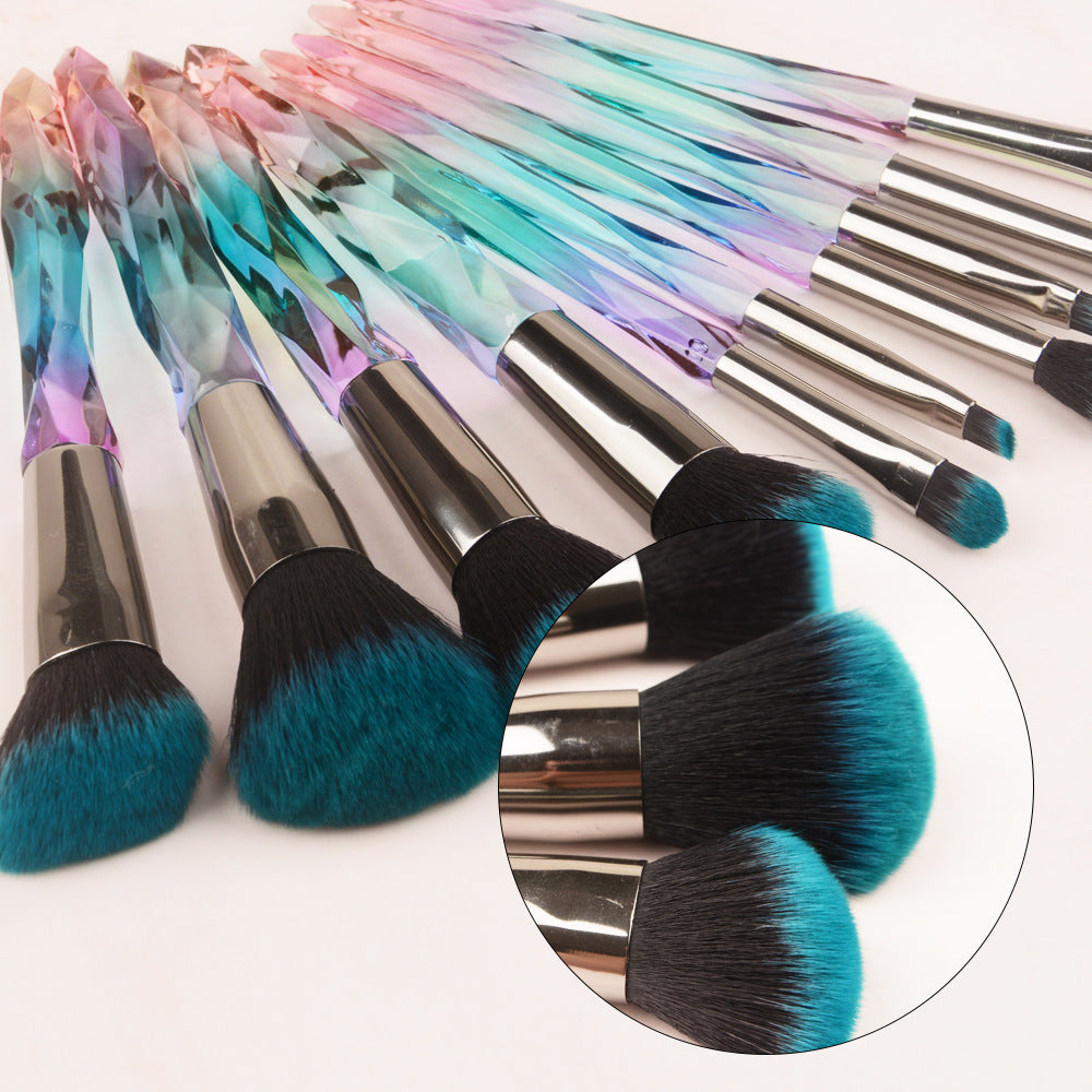 10 Piece Clear Diamond Handle Set Makeup Brushes