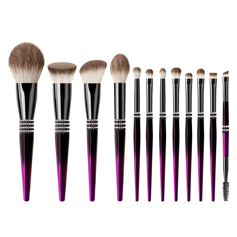 12 Gradient Blue Makeup Brushes Set