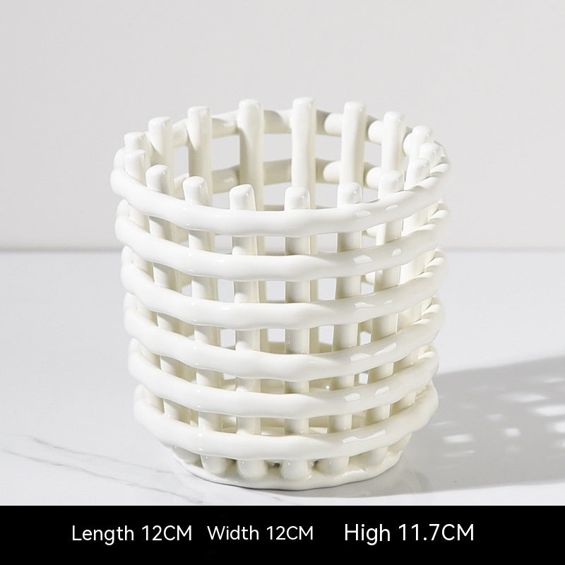 Ceramic Storage Basket Hand-woven Make-up Pen Container