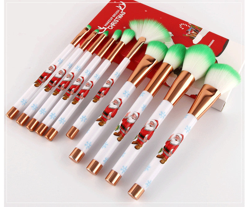 10pcs Christmas Makeup Brushes, Red Handle Christmas Portable