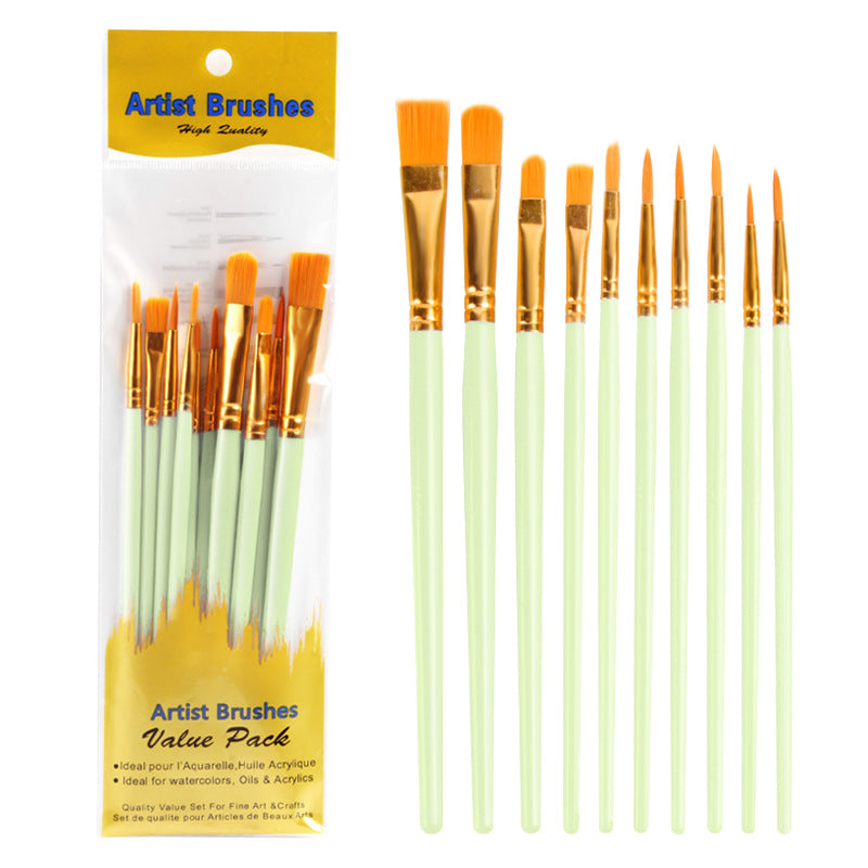 10Oil Paint Brushes Set Plastic