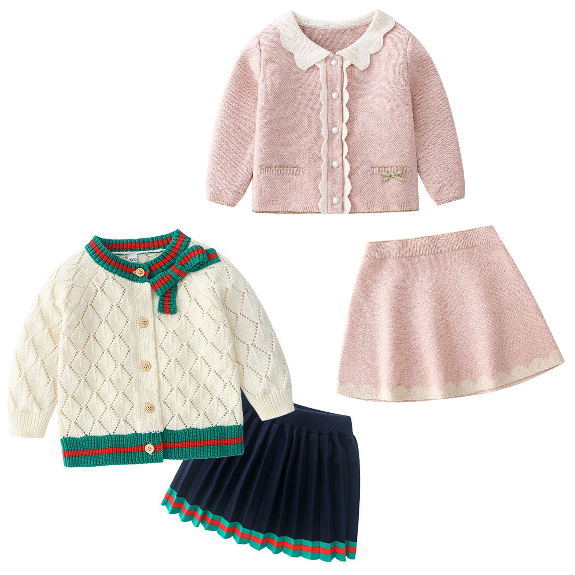 Baby Girl Cotton Knitted Cardigan And Skirt Suit