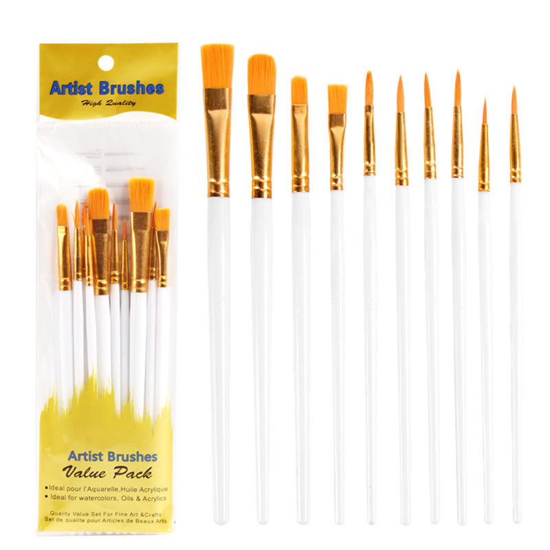 10Oil Paint Brushes Set Plastic