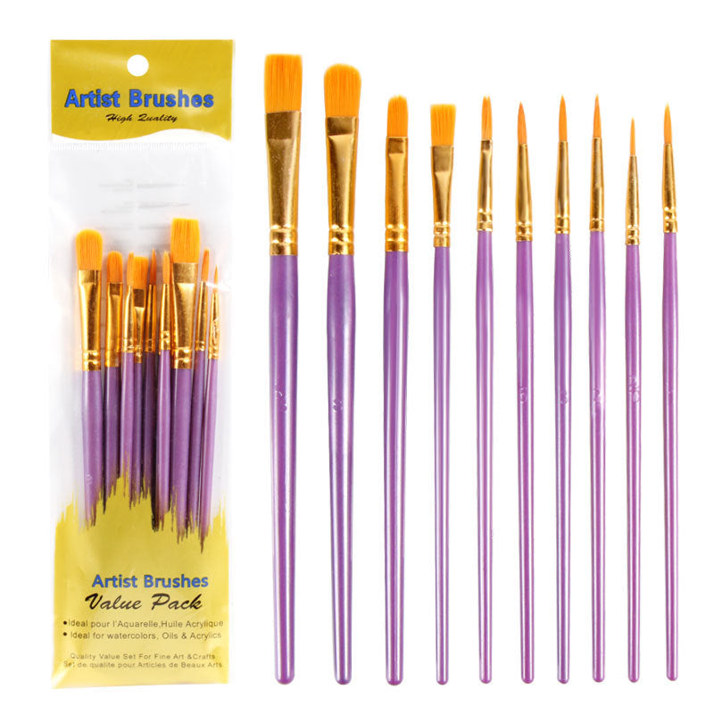 10Oil Paint Brushes Set Plastic