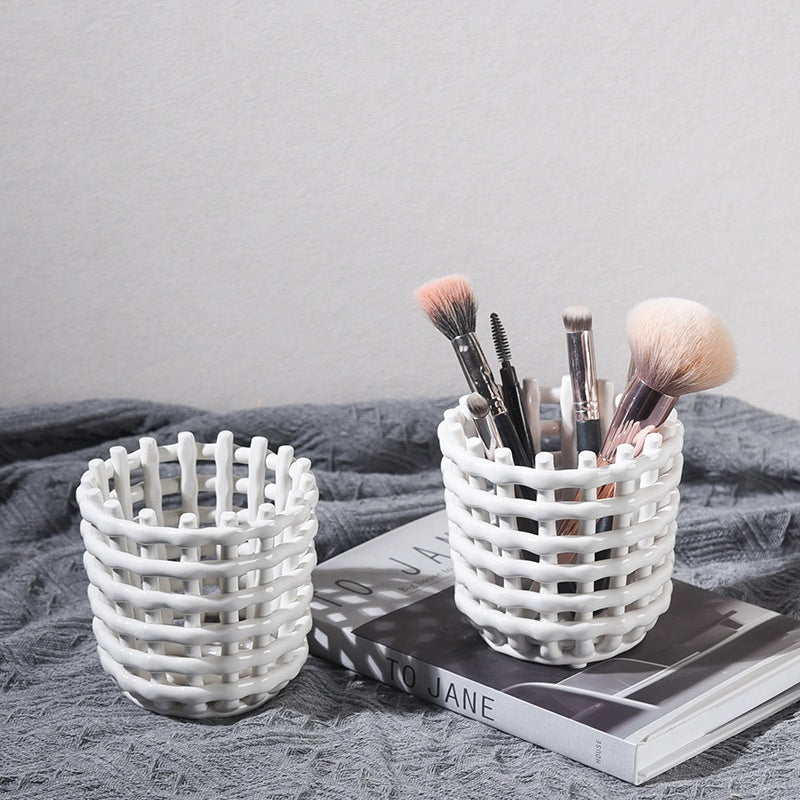 Ceramic Storage Basket Hand-woven Make-up Pen Container