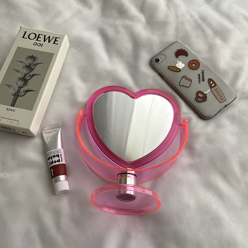 Makeup Mirror Cute Heart Shaped Cosmetic Mirror, Transparent Base Make Up Mirror