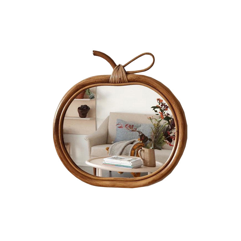 Handmade Rattan Retro Round Mirror Apple Mirror Household Make-up Mirror Wall Hanging Porch Decoration