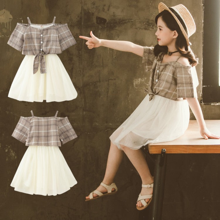 Super Western Style Princess Dress Korean Children's Dress Suspenders Plaid Girl Skirt